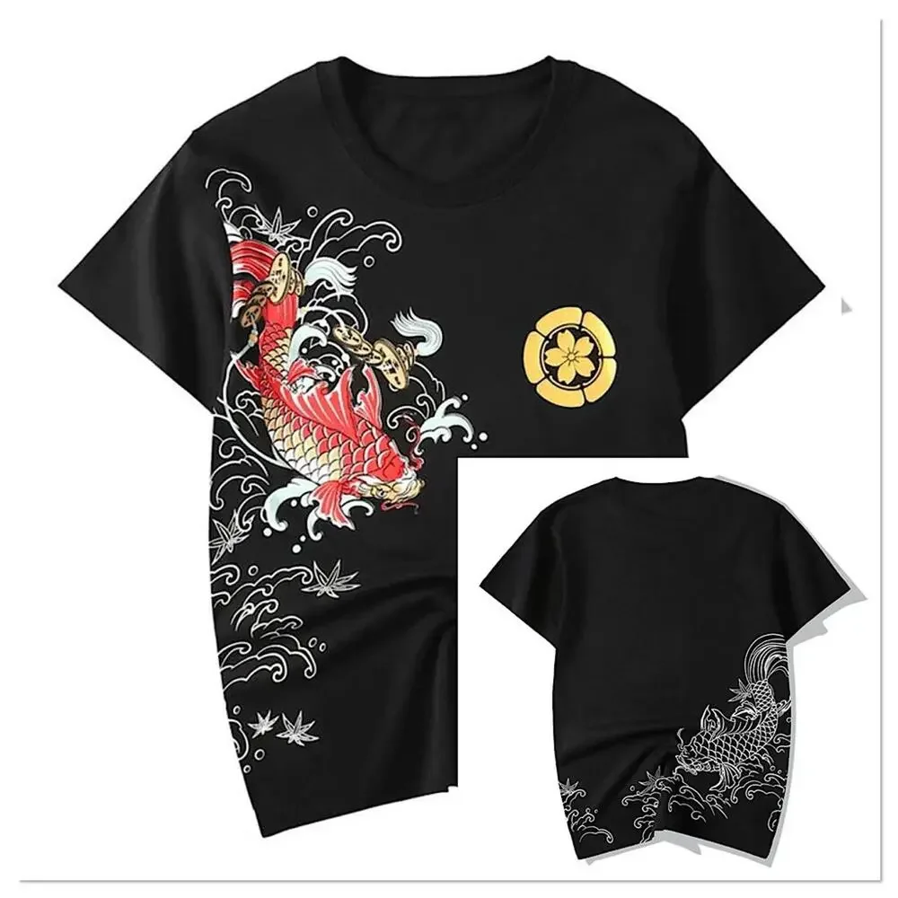 KOISEA Sukajan Style Red Koi Painted T Shirt in Black US Size S-M NWT - Picture 1 of 12
